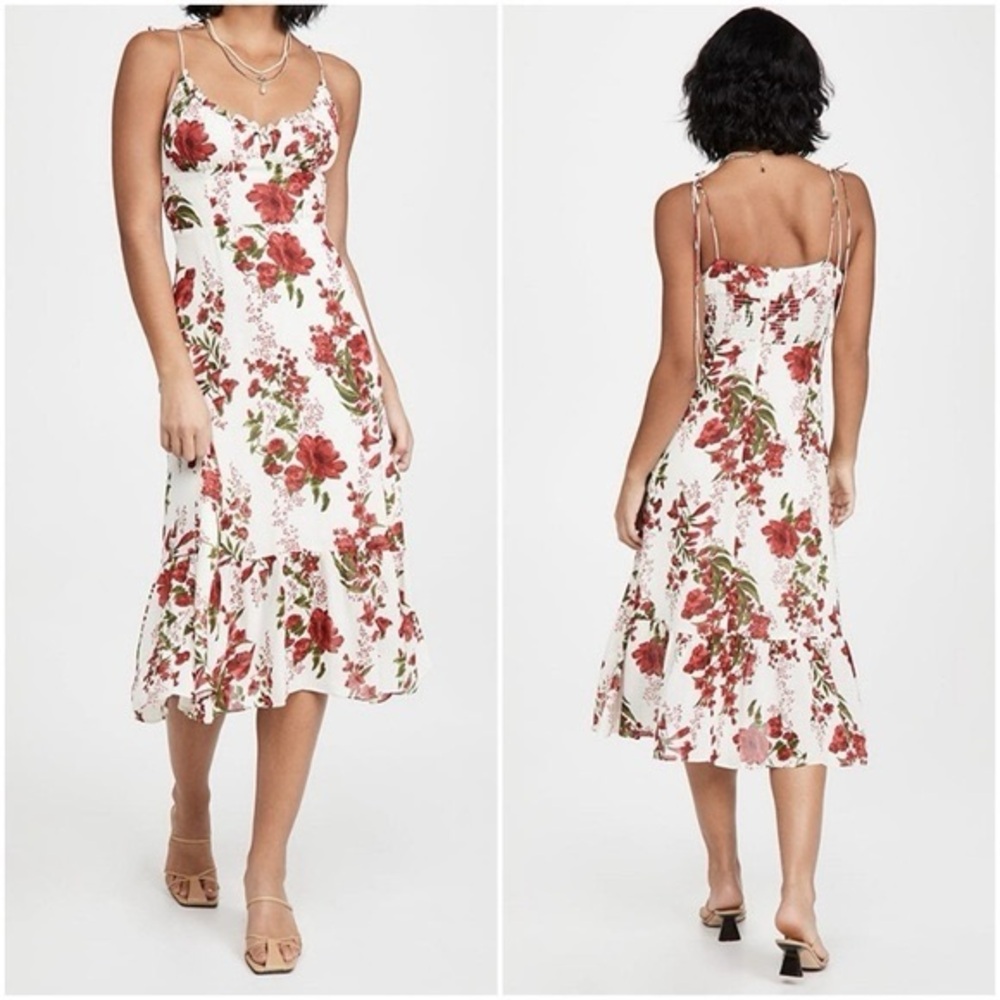 Reformation Embry Midi Dress in Georgette Red